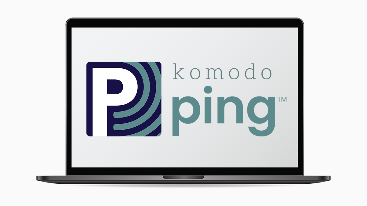 Laptop showing the Komodo Ping Logo